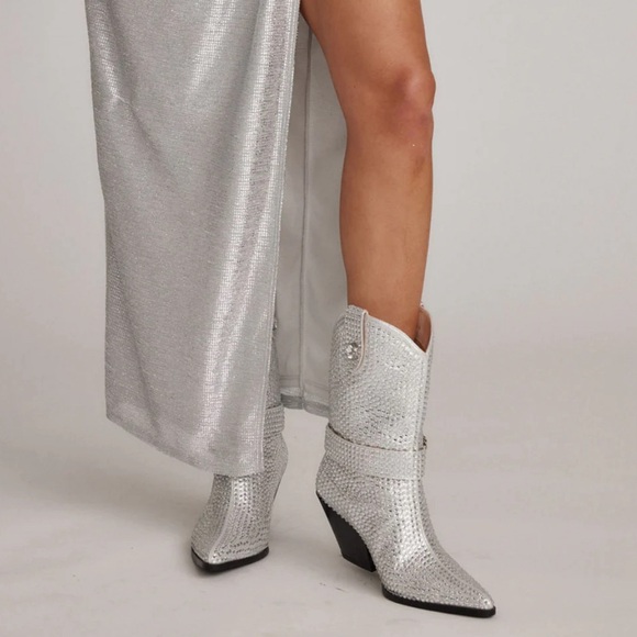Azalea Wang Federica Silver Rhinestone Western Bootie, 8 NIB - Picture 3 of 8